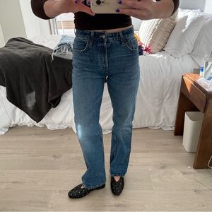 Zara High Rise Dark Wash Straight Leg Jeans